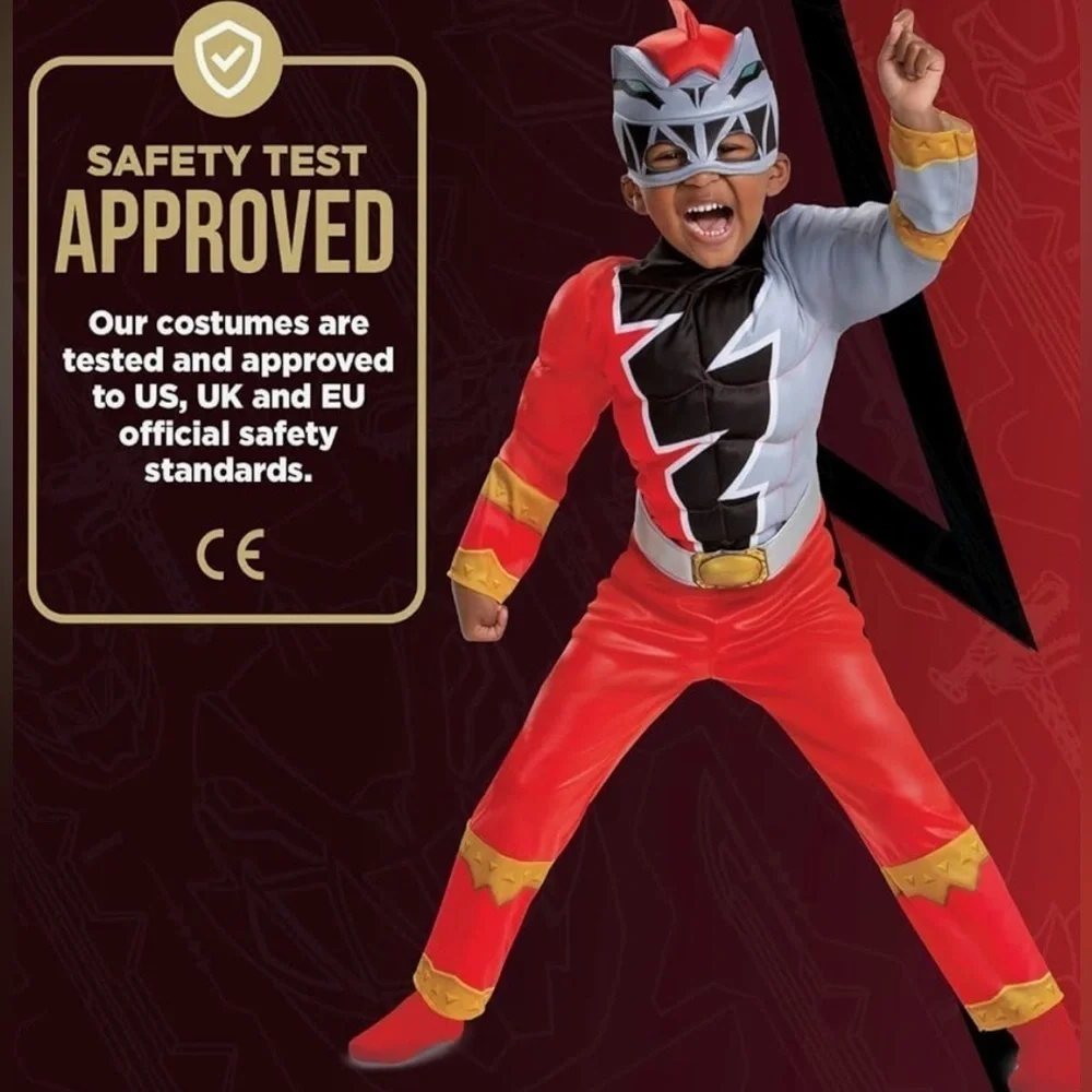 Red Power Ranger Muscle Costume Power Rangers Dino Fury Outfit with Mask toddler